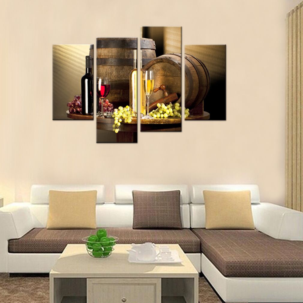 Großhandel 4 Stück Rotwein Malerei Wein Und Obst Mit Glas Und Barrel Wandkunst Malerei Bilder Auf Leinwand Home Modern Decor Unframed Geschenke Von Mocoart