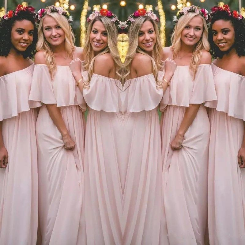 Latest Blush Pink Bohemian Style Bridesmaid Dresses Sexy Ruched Off