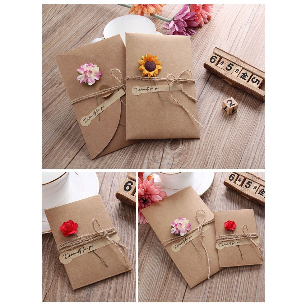 S L Size Hand Made Greeting Card Dried Flower Decoration Diy Vintage Christmas Thanksgiving Kraft Paper Cards With Envelope Free Birthday Greeting Cards