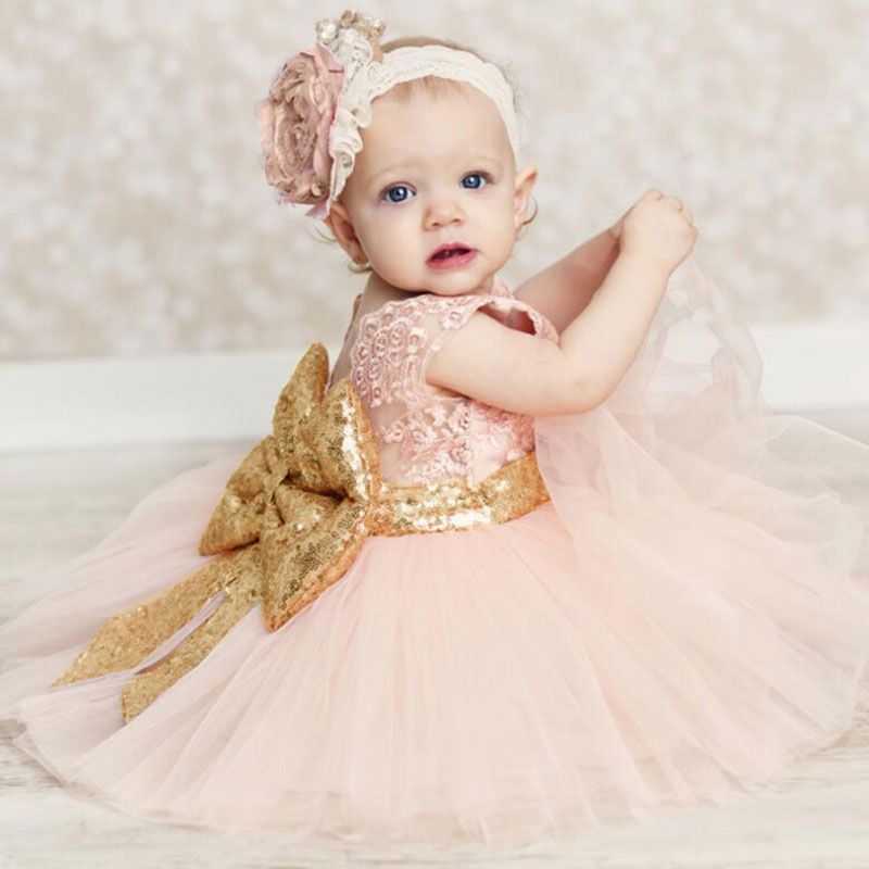 2021 Girl Wedding Party Dress Lace Sequin Bow Back Kids Clothes Dress ...