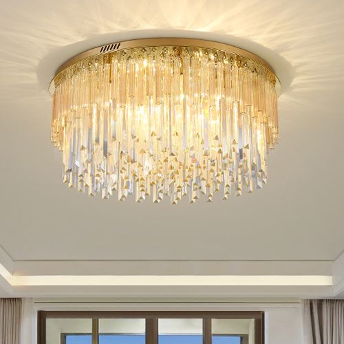 Dimmable Modern Led Round Crystal Chandeliers High End Clear K9 Dimmable Modern Led Round Crystal Chandeliers High End Clear K9 Crystals Surface Mounted Chandelier For Living Room Bedroom Guest Ceiling