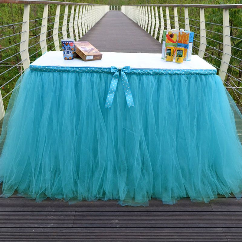 Dot Bowknot Tulle Table Skirt DIY Tutu Tableware Skirts for Wedding