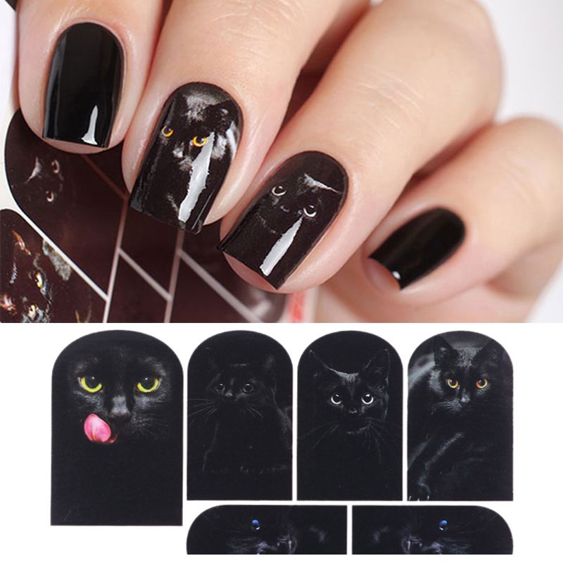 Mysterious Black Cat Nail Water Decal Nail Art Manicure Transfer Mysterious Black Cat Nail Water Decal Nail Art Manicure Transfer Sticker Nail Sticker Tattoo Decals Water Slide Decoration Nail Polish Sticker Nails Sticker ... - Mysterious Black Cat Nail Water Decal Nail Art Manicure Transfer