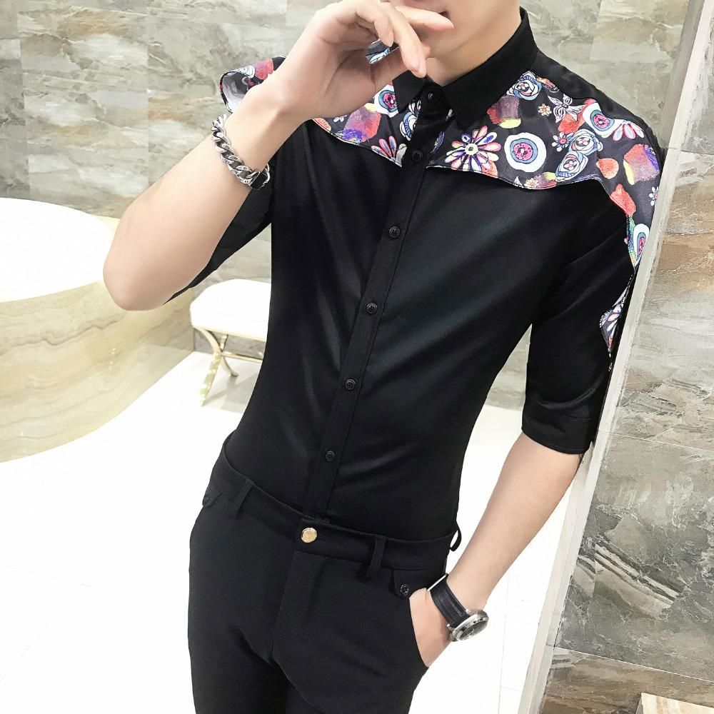 Hot Summer Korean Shirt Men Half Sleeve High Quality Print Patchwork ...