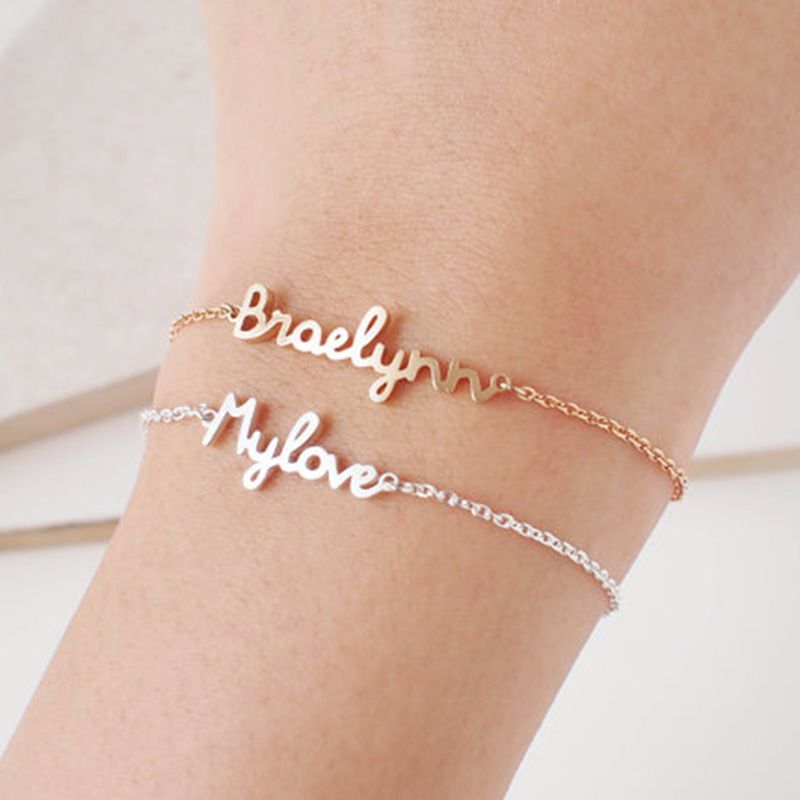 Personalized Custom Name Bracelet Charms Handmade Women Kids Jewelry Engraved Handwriting ...