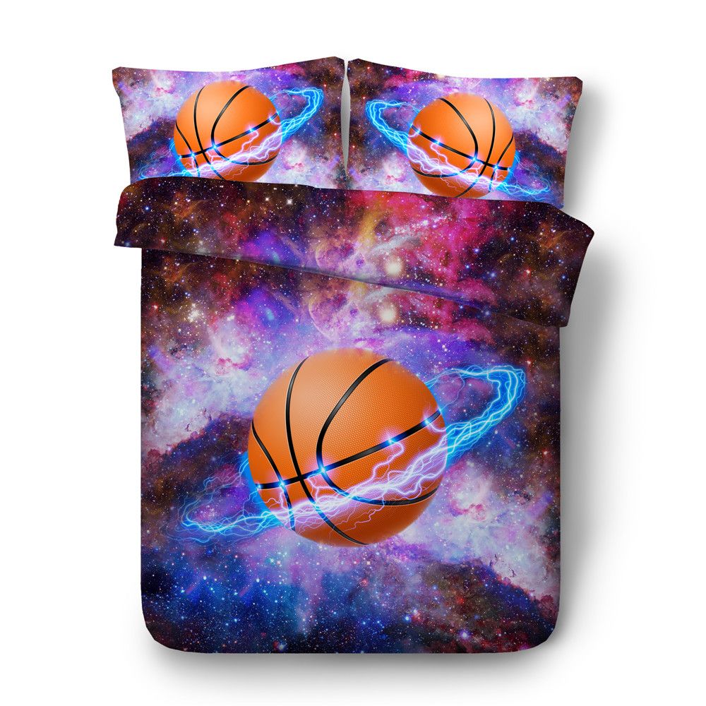 Jf 557 Cool Basketball And Galaxy Bed Set 4pcs 3d Sports Bedding For Teens Boys Seniors Full Queen King Duvet Cover Sets Kids