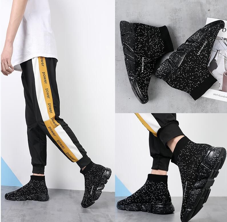 Balenciaga Speed logo print stretch knit high top Pinterest