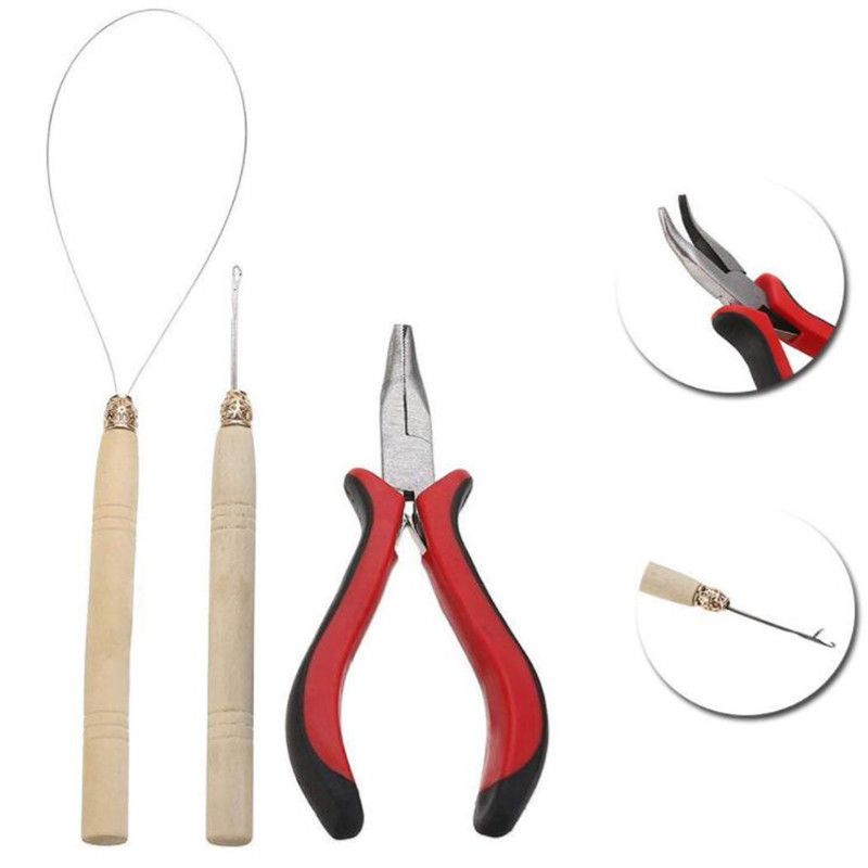 Micro Rings Loop Hair Extensions Pliers Microbeads Hook Needles