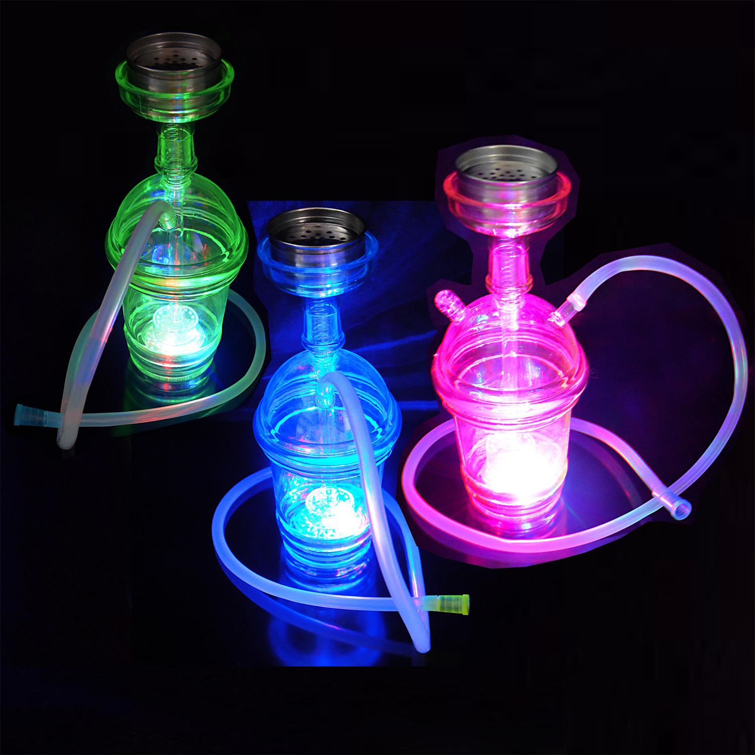 2020 Hookah VAPOR LED With Blue Green Pink Lighting Complete Set 1 Hose Hookahs Shisha Glass