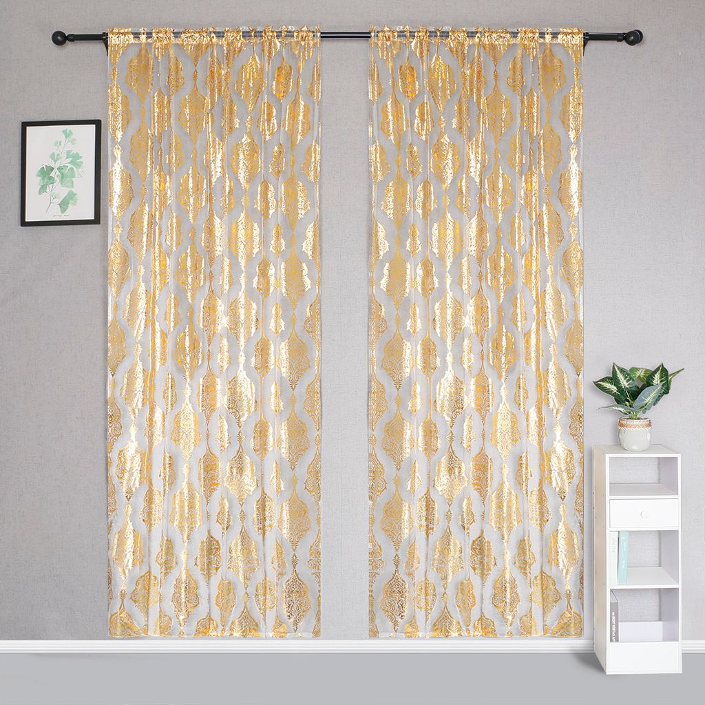 Morocco Gold Silver Sheer Curtains Window Door Yarn Tulle Living Room