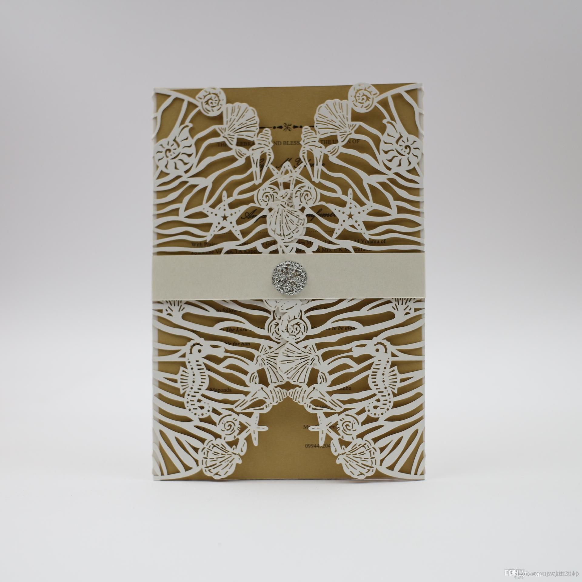 Elegant Customized Color Laser Cut Beach Wedding Invitations 2019