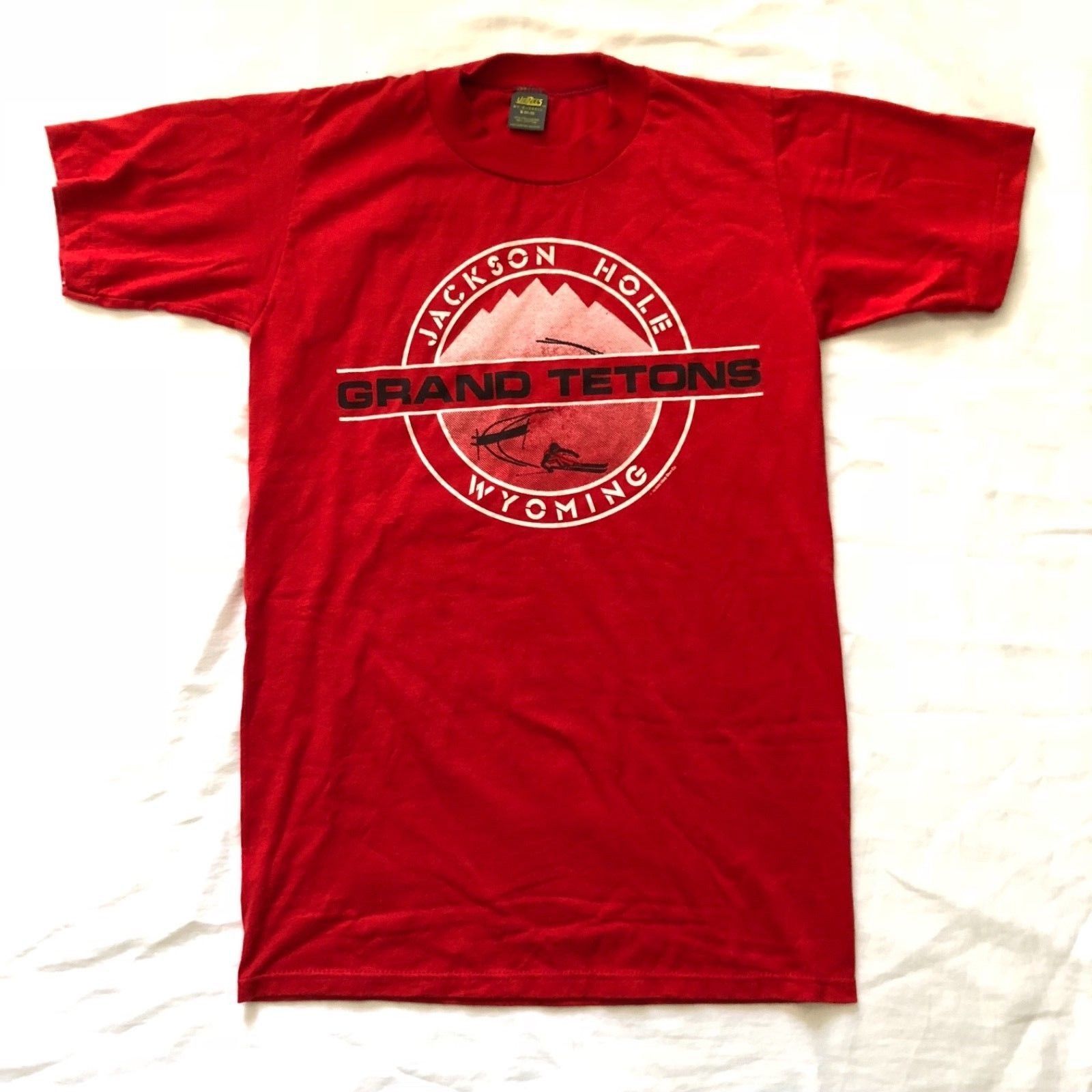JACKSON HOLE Shirt T Vintage Tshirt 80s WYOMING Grand Tetons Skiing Red