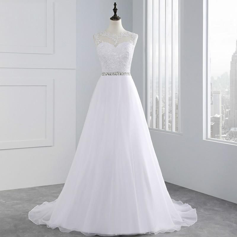 Discount New Long Cheap A Line Lace Beach Wedding Dress White Tulle