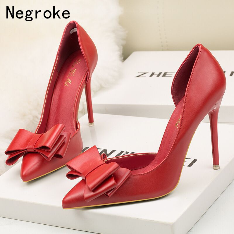 Bowknot Stiletto High Heels Party Wedding Women Pumps Heels OL Lady Dress Shoes
