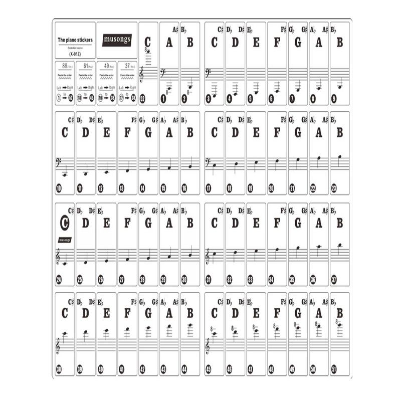 6188 key piano sticker music note chart keyboard adhesive finger