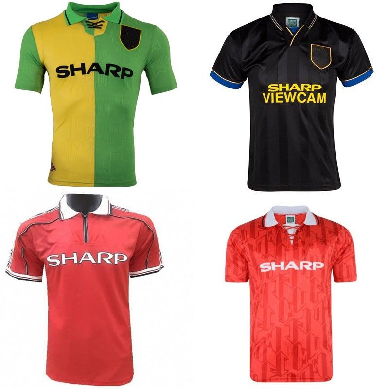 92 94 98 99 Beckham Man Utd Soccer Jersey 1992 1994 1998 Retro Utd Jersey Classic Football Shirt Giggs Home Red Away Green Maillot De Foot