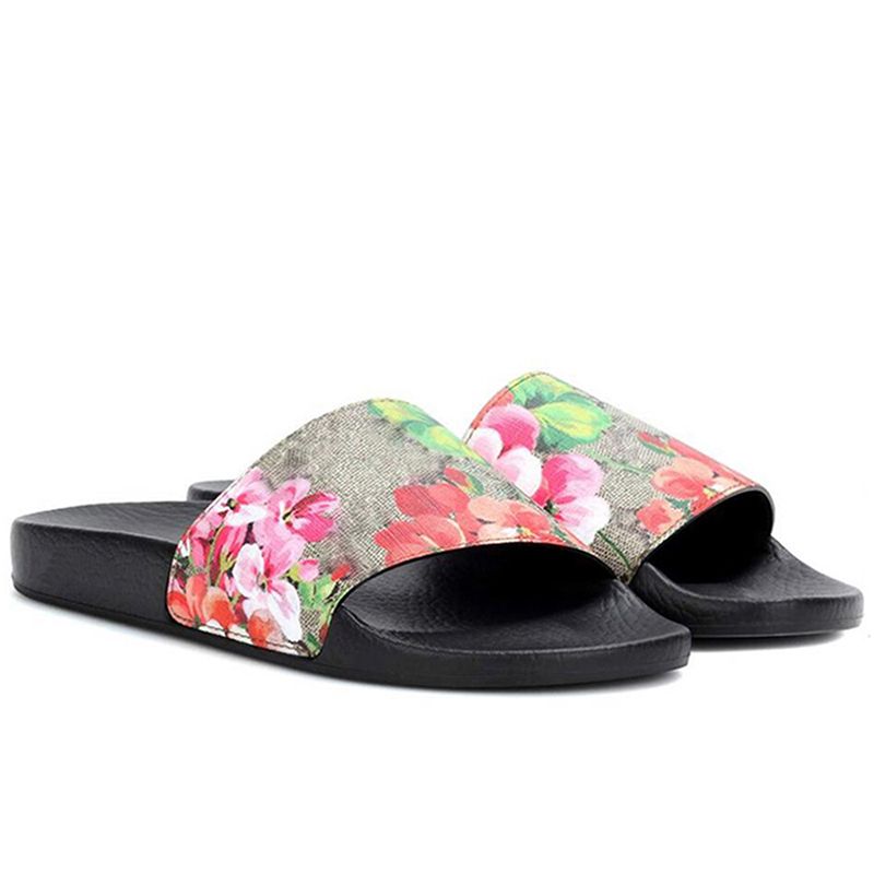 Top Designer Rubber Slides Sandal Blooms Green Red White Web Fashion Mens Womens Shoes Beach 
