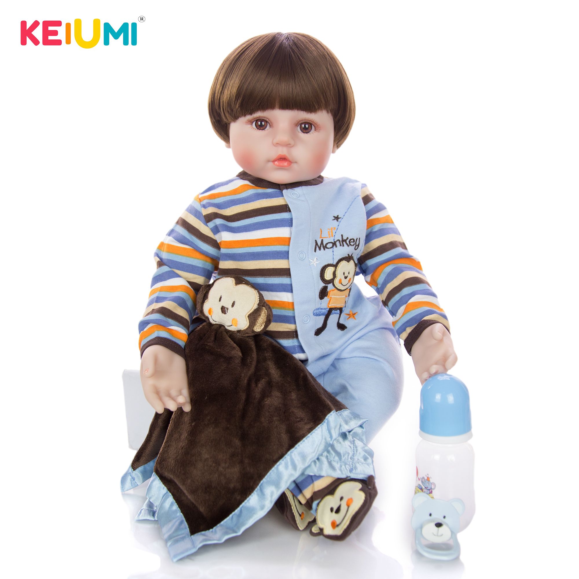 Reborn Newborn Dolls 24/"Handmade Toddler Soft Vinyl Silicone Baby Long Wig Doll
