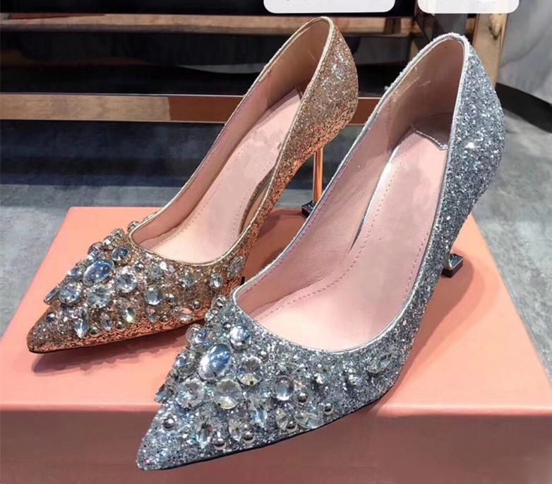Glitter Sequined Crystal Designer Shoes With Logo And Box