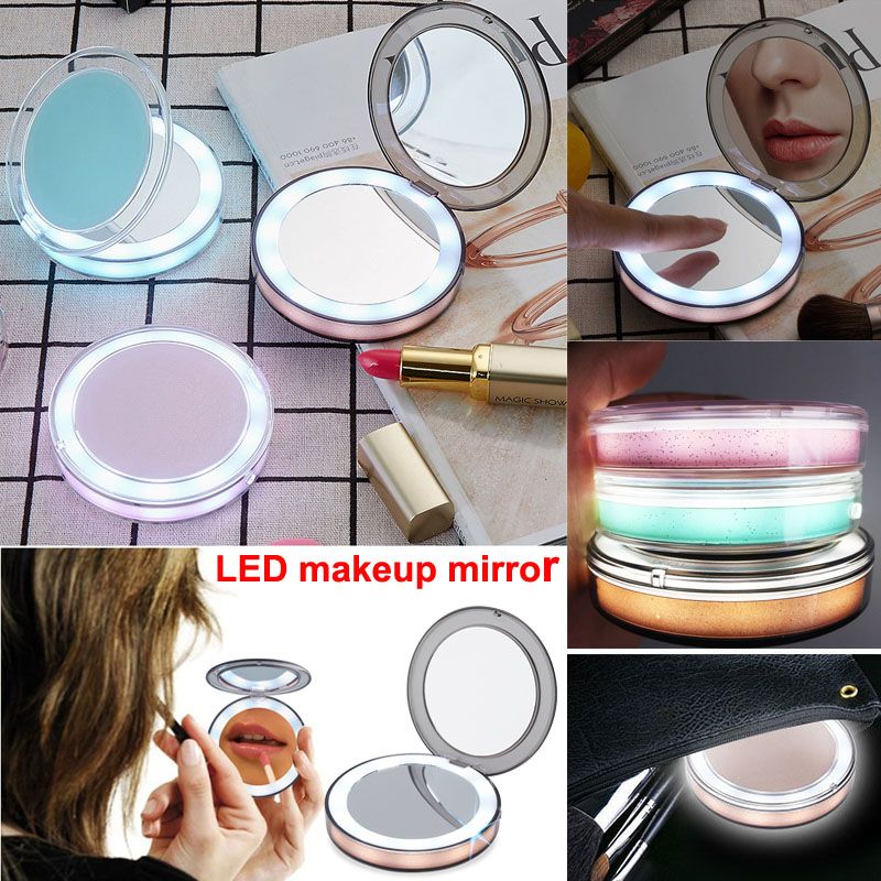 New Portable LED Makeup Mirror 2 Face 1X & 3X Magnifying Glasses Makeup Pocket LED Mirror Vanity