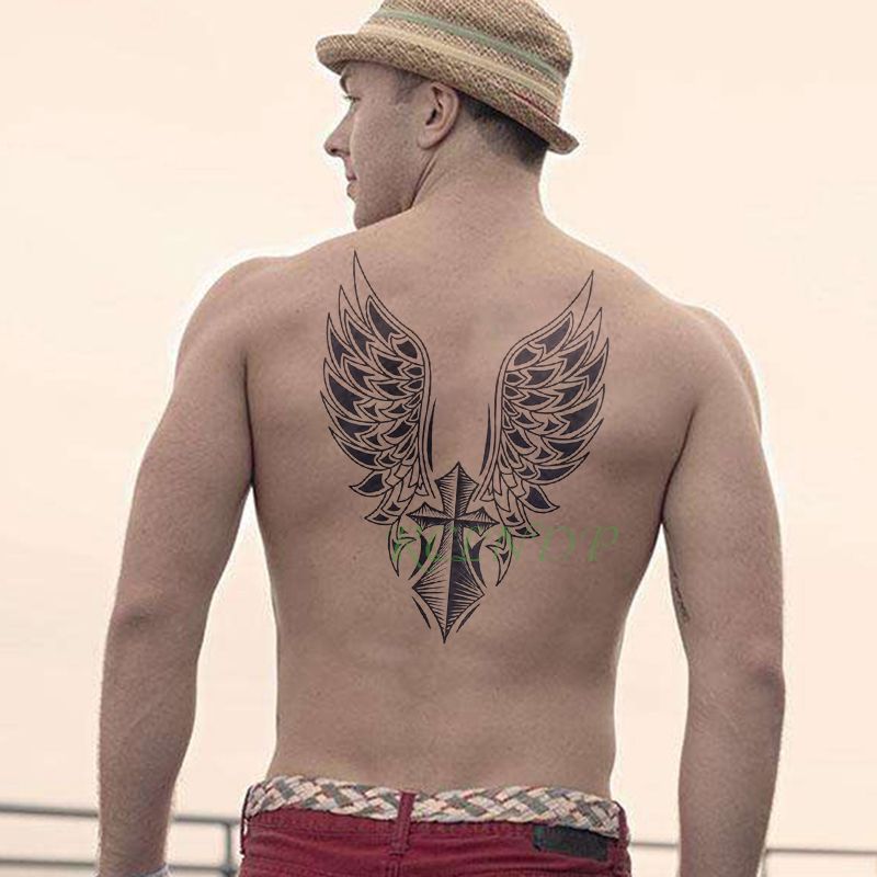 Etiqueta Engomada Del Tatuaje Temporal Impermeable Cruz ángel Ala