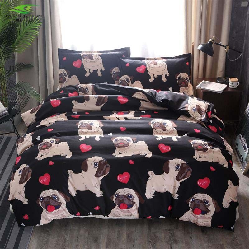 Black Bulldog Pug Printed Bedding Sets Heart Dog Duvet Cover Set 2 Black Bulldog Pug Printed Bedding Sets Heart Dog Duvet Cover Set 2 Bed Double Queen Comforter Quilt Linen Tropical Comforters And