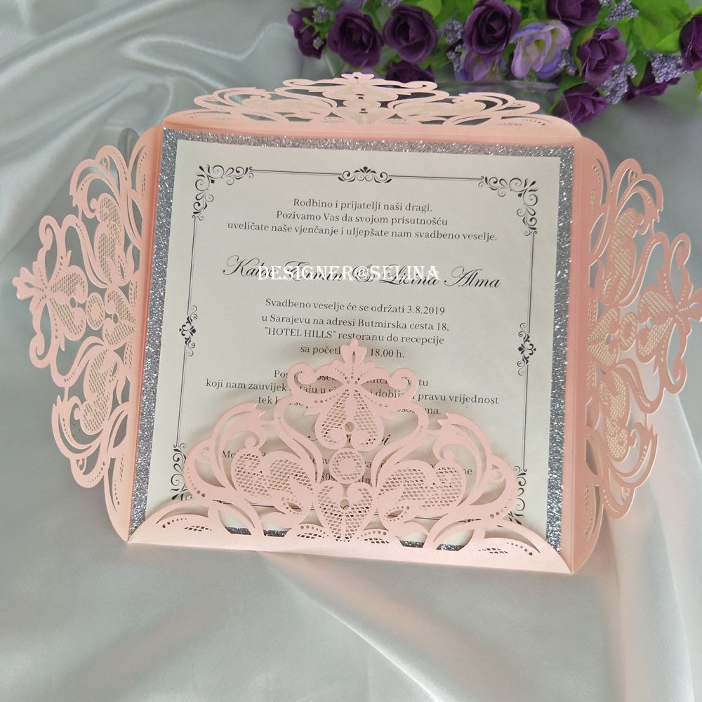 Silver Bottom Pink Laser Cut Wedding Invitations Invitation Cards