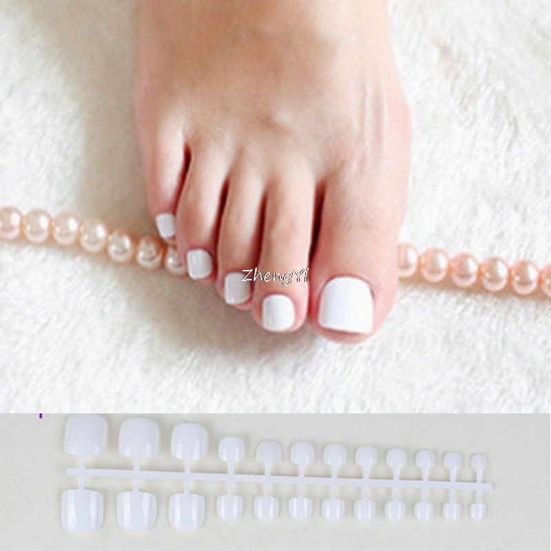 White Japanese Kids Fake Toe Nails Colourful Clear Toe Nail Tips For