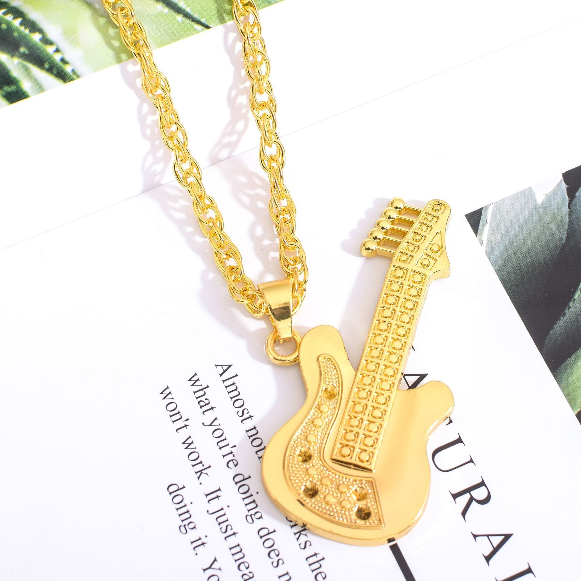 Wholesale Music Guitar Pendant Necklace For Men Jewelry Tone Silver