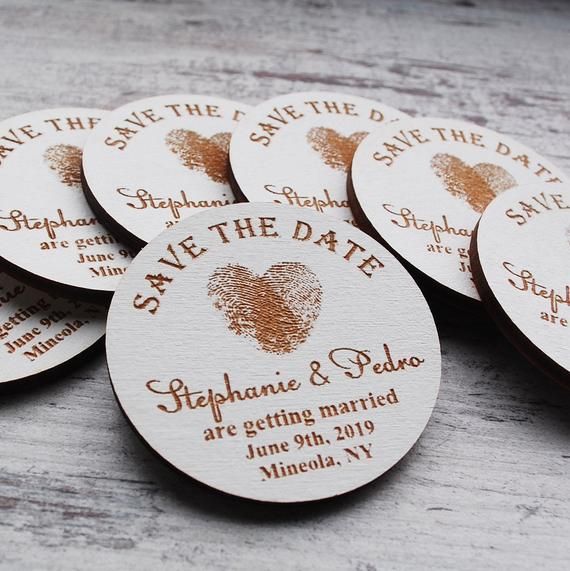 Fingerprints Save The Date Magnet Rustic Wedding Invitation Wood