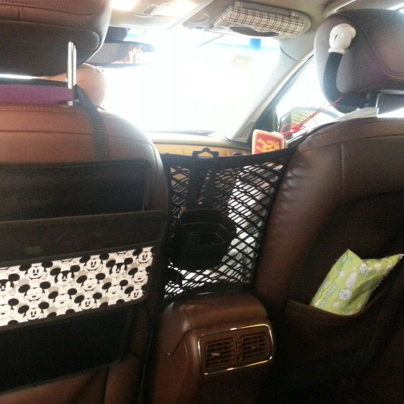 1pc Car Seat Back Mesh Net Organizer Storage Bag Strong Elastic Holder For Between Seats Chair Pocket Barrier Black Interior