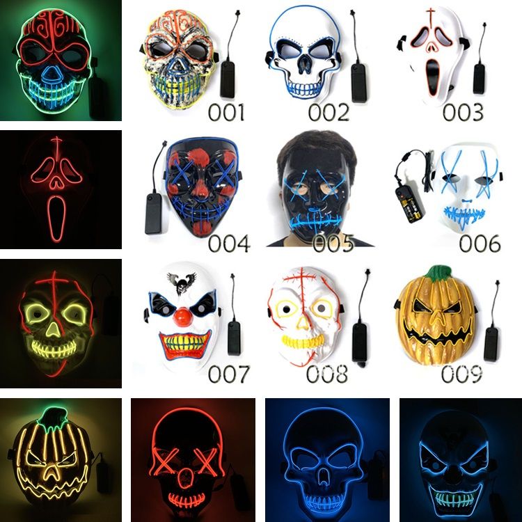 Cheap Halloween Mask LED Scary Masks Skull Masquerade Mask EL Wire