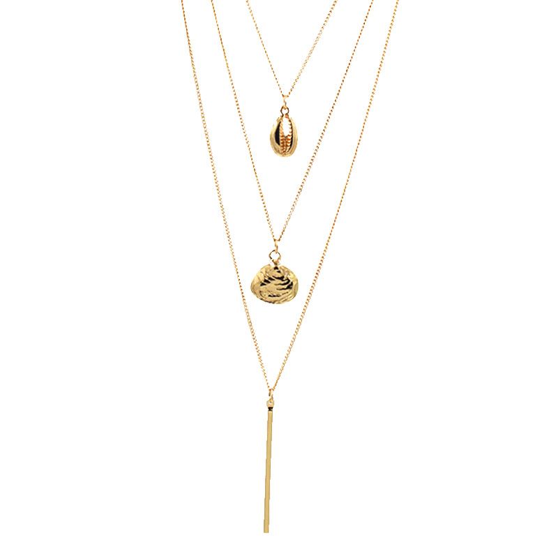 Timeless Wonder Geo Conch S Bar Triple Layered Necklace Gown Unique Trendy Top Gift Pop Rock Prom Ins New Cute Queen 5552