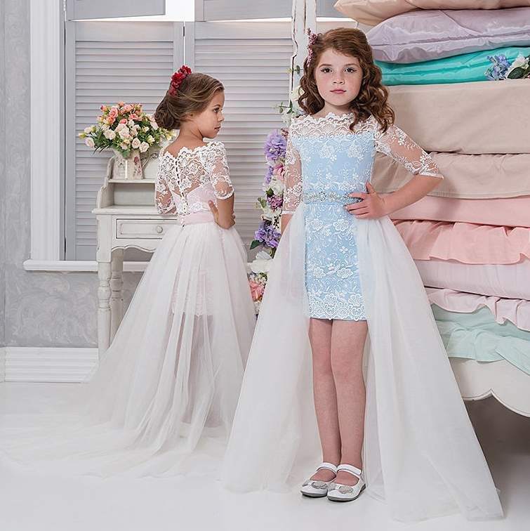 Detachable Train Flower Girl Dress