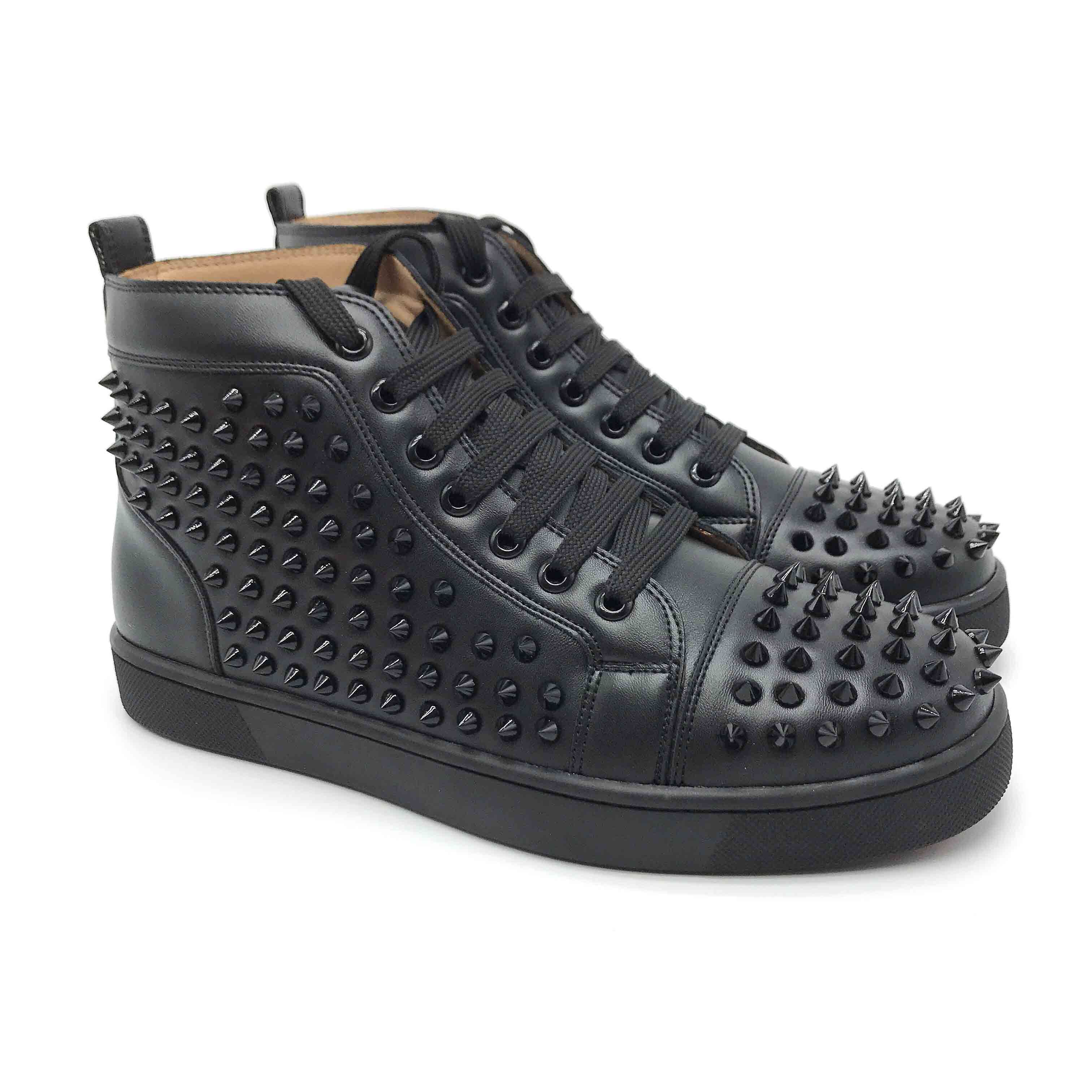 Red Bottom Designer Shoes Big Size Eur47 High Cut Spike Leather Sedue Calf Sneaker Luxury Party