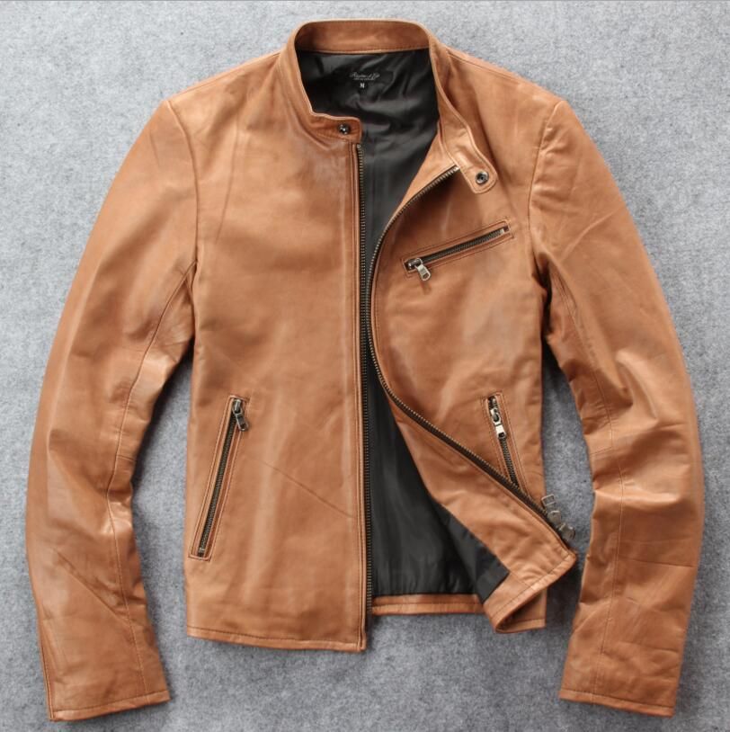 Autumn Men S New Leather Jacket Stani Sheepskin Slim Fit Collar Motorcycle Suit