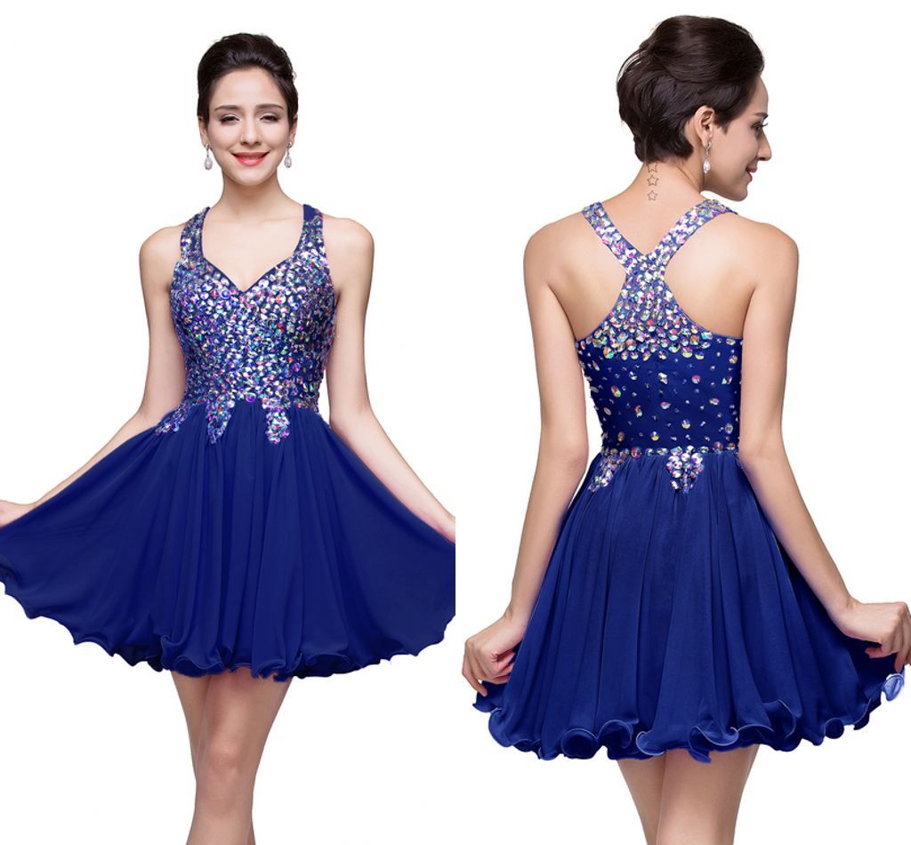 Royal Blue Shinny Crystals Short Homecoming Dress A Line Appliqued ...