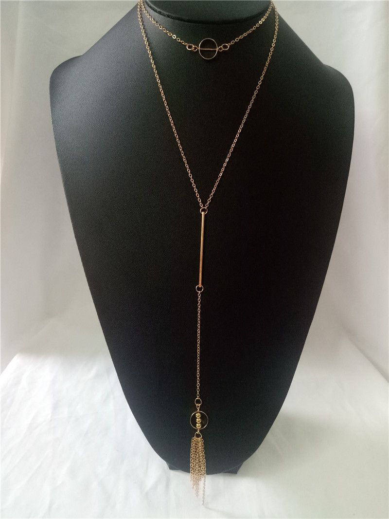 Cecmic Gold Personalized Vertical Bar 2 Layer Chains Necklace Jewelry