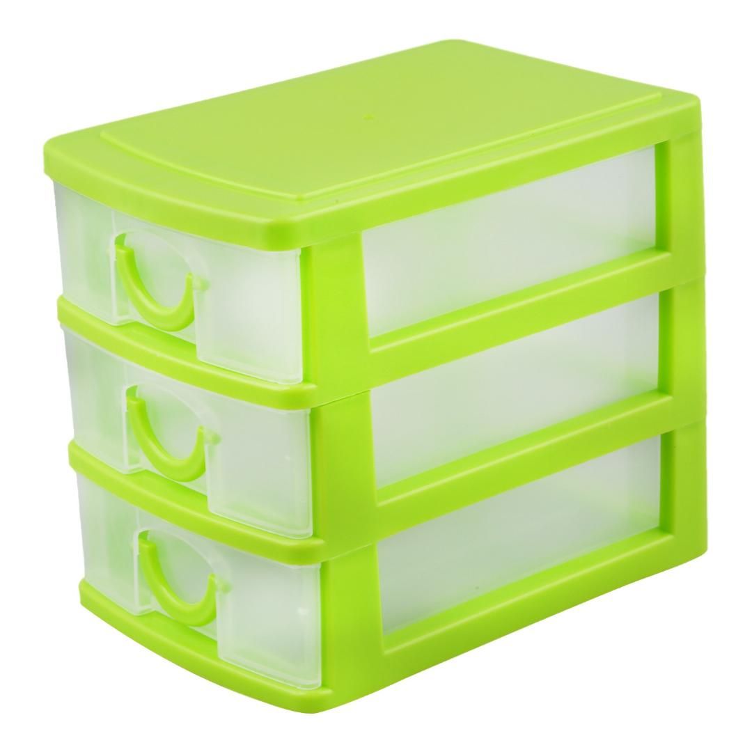 Desktop Storage Box Rack With 3 Drawers Table Jewelry Stationery Organizer Green