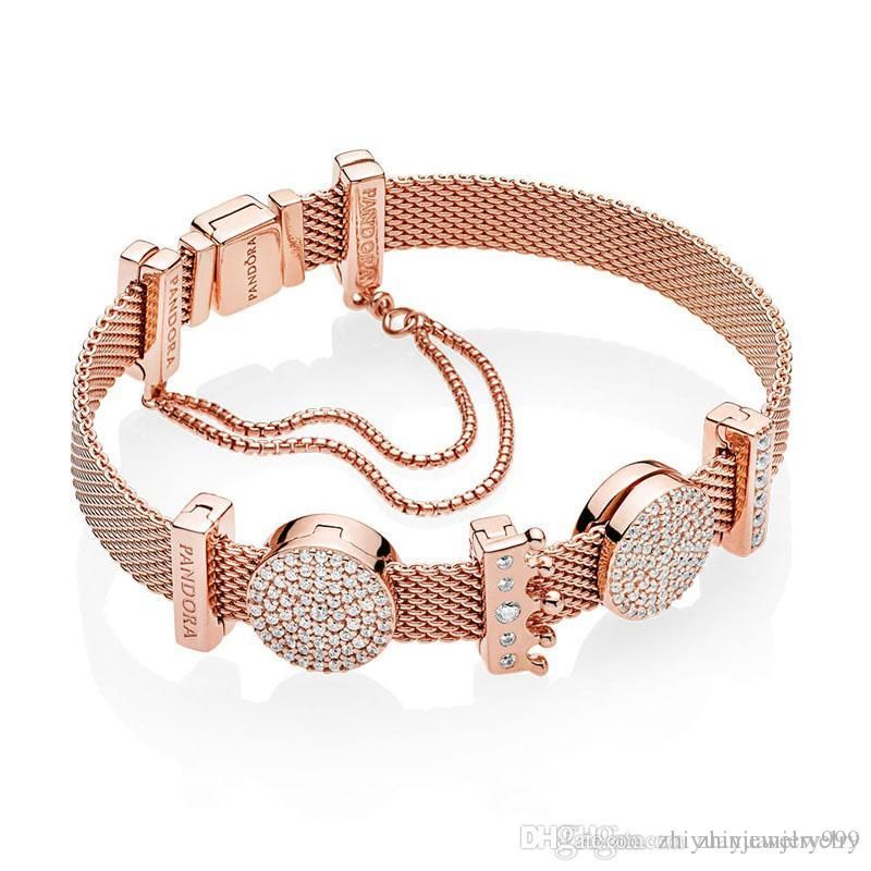 Black Friday 2018 Pandora Reflexion Shine Rose Gold Plated Safety Chain Bracelet Gift Set 925 Sterling Silver Jewelry Full Original Packages Childrens Charm