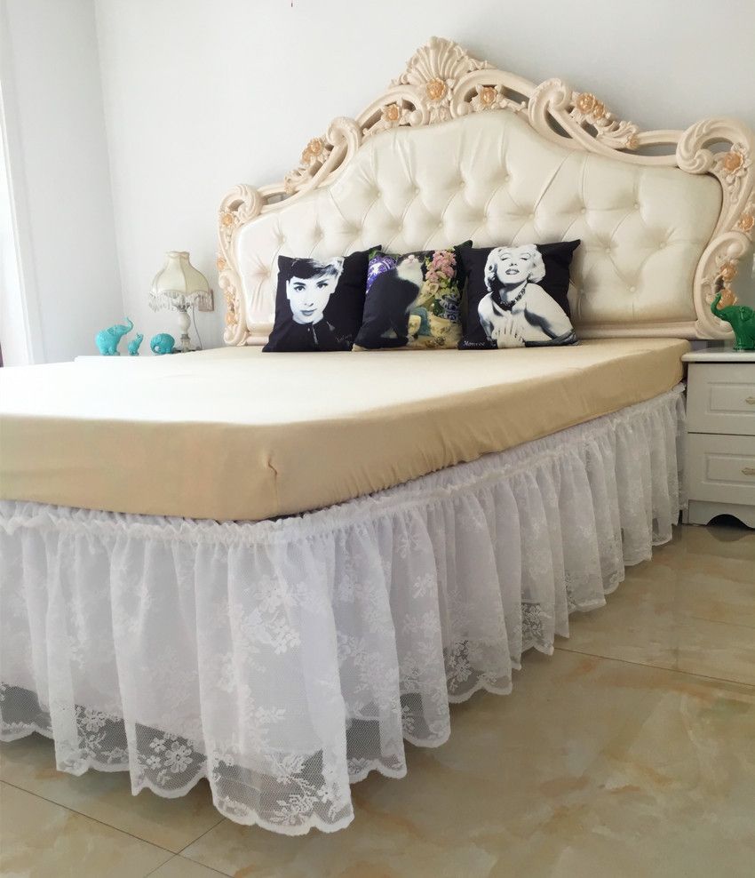 Princess Lace Ankle A No Bed Skirt Trimmed Elastic Princess Lace Ankle A No Bed Skirt Trimmed Elastic Wrap Easy Fit Dust Ruffle Bedskirt White Queen King Size