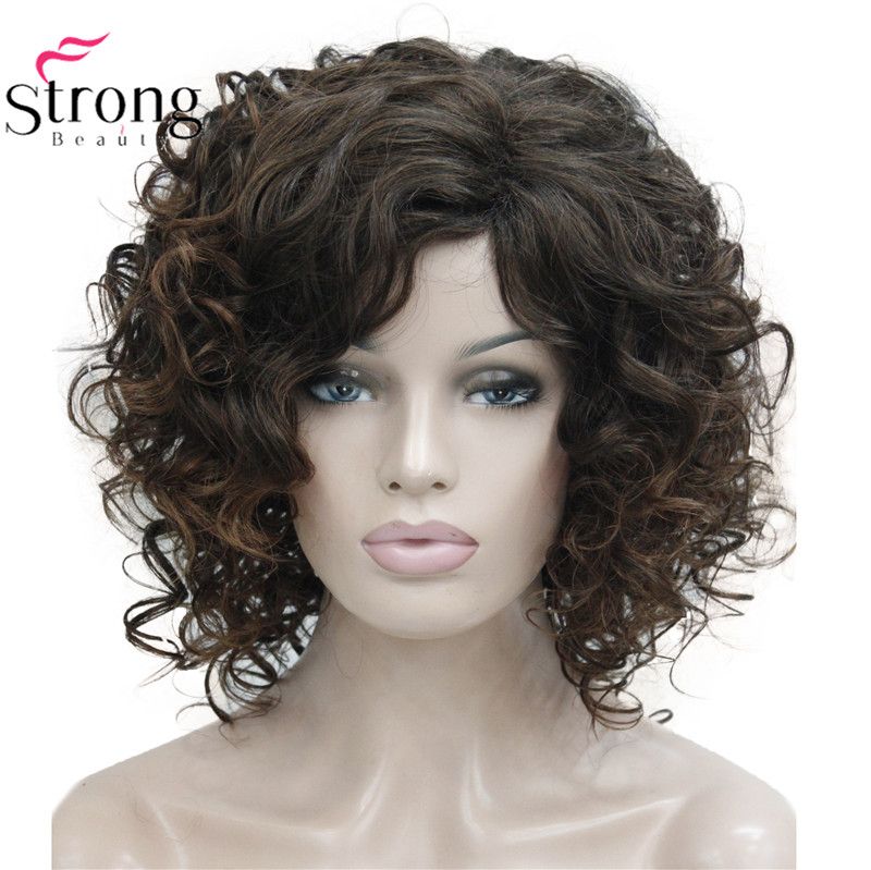 Afro Short Curly Wigs For Black Women Ombre Synthetic Wig With Brown Highlights 10 Inch Natural Black Hair