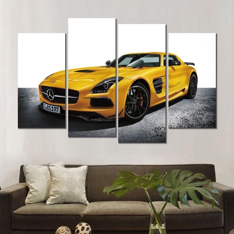 Compra Impresión En Lienzo Pintura Mercedes Benz Sls Amg Amarillo Decoración Para El Hogar Moderno Barato | Entrega Rápida Y Calidad | Es.Dhgate