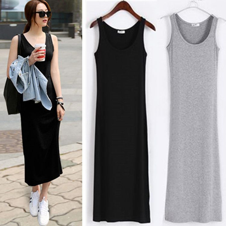 Summer Modal Dress Womens Summer Long Beach Dress Sleeveless Slim Vest Dress Large Size Beach Dresses 2019 Wholesale Free Shipping