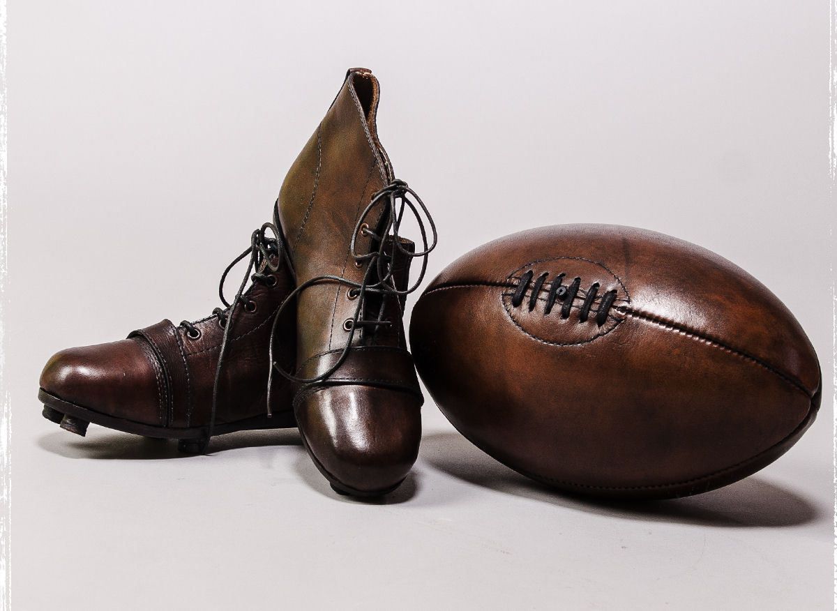 2019 Vintage Leather Rugby Ball & Boots Art Silk Print Poster