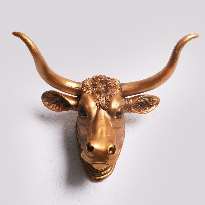 Bull Style Creative Resin Animal Head Wall Decoration Retro Hanging Ornaments Decor 4 Colors Available