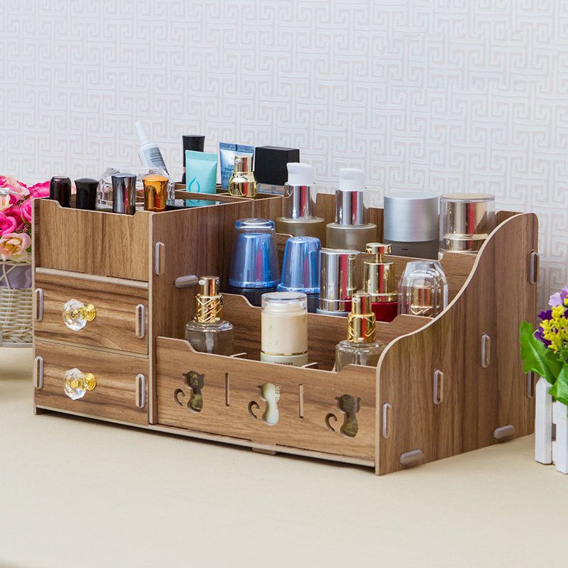 Diy Multi Function Wooden Desktop Storage Box Make Up Organizer Case Cosmetic Wood Container
