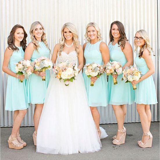  Mint  Green  Short Chiffon Bridesmaids  Dresses  Cheap Knee 