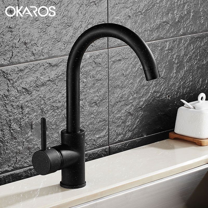 Okaros Brass Kitchen Faucet Black 360 Degree Swivel Single Handle Vessel Sink Vintage Mixer Taptorneira