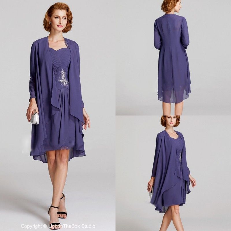 Purple Knee Length Mother Of The Bride Dresses With Jacket Lace